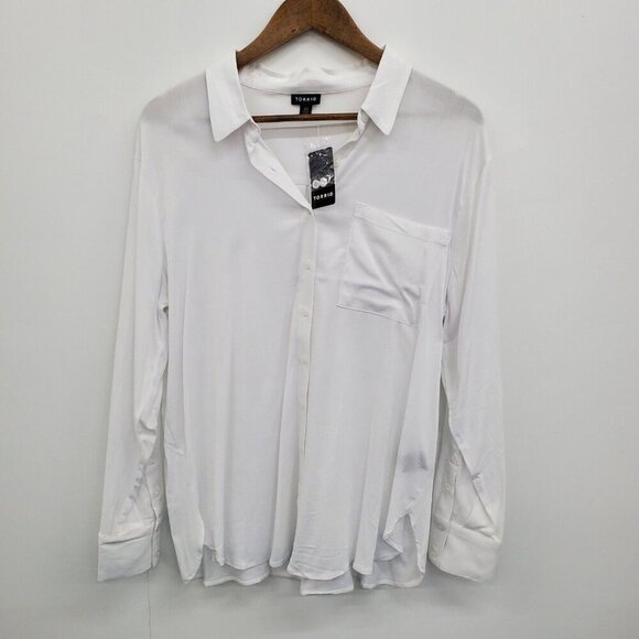 Torrid Womens Rayon Slub Drop Shoulder Button Front Shirt Size 00 M/L White NWT - Picture 3 of 16